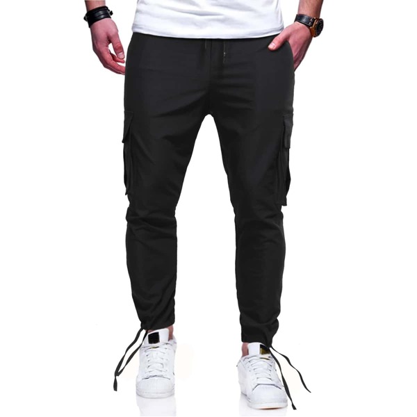 

Men Flap Pocket Drawstring Waist Pants, Black