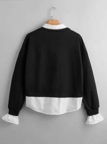 SHEIN Contrast Collar Flounce Sleeve 2 In 1 Sweatshirt - Black - View 2