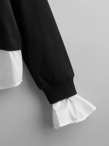 SHEIN Contrast Collar Flounce Sleeve 2 In 1 Sweatshirt - Black - View 3