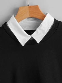 SHEIN Contrast Collar Flounce Sleeve 2 In 1 Sweatshirt - Black - View 4