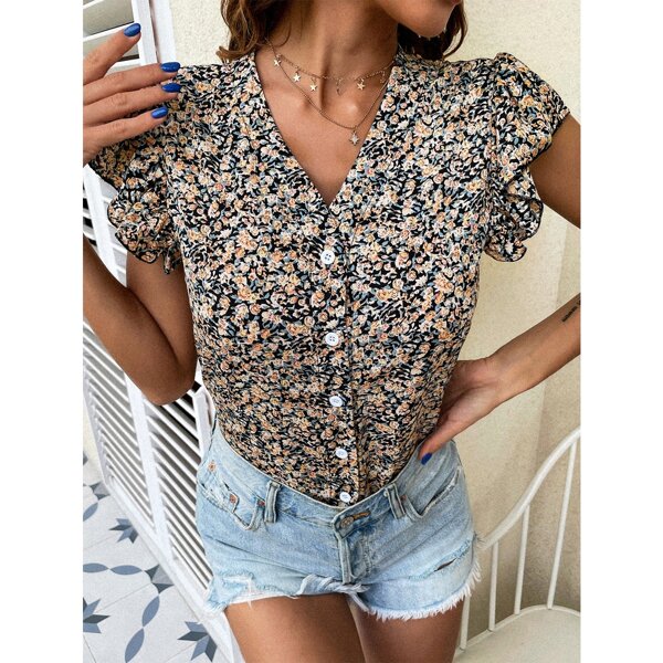 

Ditsy Floral Ruffle Cuff Blouse, Multicolor
