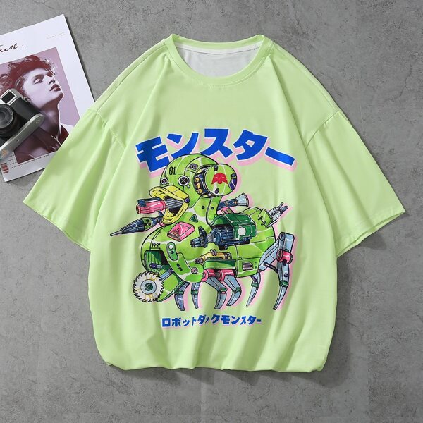 

Men Japanese Letter & Cartoon Graphic Tee, Lime green