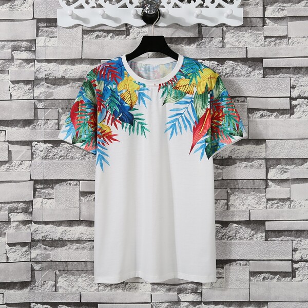 

Men Tropical Print Short Sleeve Tee, White