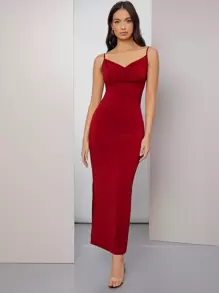 Modelyn Cowl Neck Solid Cami Prom Dress - Burgundy - View 1