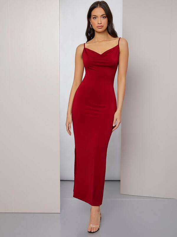 SHEIN Modely Cowl Neck Solid Cami Prom Dress SHEIN UK