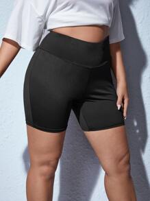 SHEIN SXY Plus Wide Band Waist Biker Shorts - Black - View 4