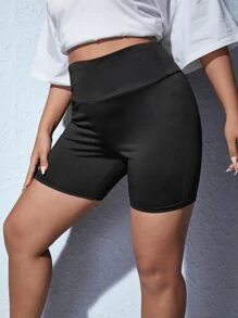 SHEIN SXY Plus Wide Band Waist Biker Shorts - Black - View 5