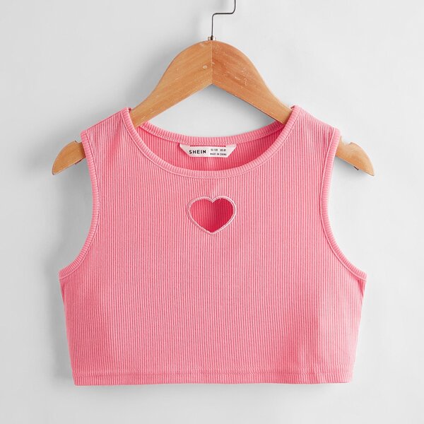 

Girls Heart Cut Out Rib Knit Tank Top, Hot pink