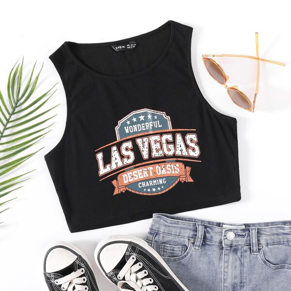 

Slogan Graphic Tank Top, Black