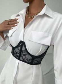 SHEIN Privé Corsé corto con encaje transparente sin camisa - Negro - Ver 1