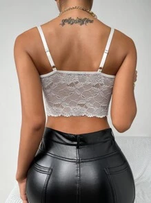 短款蕾絲吊帶上衣 - 白色 - 查看 2