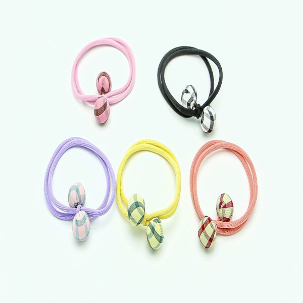 

5pcs Plaid Ball Decor Hair Tie, Multicolor