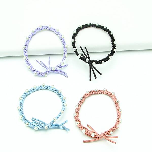 

4pcs Faux Pearl Decor Hair Tie, Multicolor