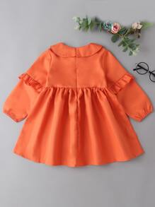 Toddler Girls Floral Embroidery Ruffle Trim Dress - Orange - View 2