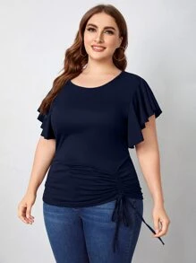 SHEIN Unity Áo thun Plus size Dây kéo Xù màu trơn Giải trí - Màu xanh hải quân - Xem 1