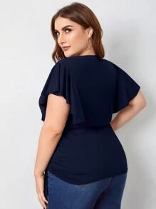 SHEIN Unity Áo thun Plus size Dây kéo Xù màu trơn Giải trí - Màu xanh hải quân - Xem 2