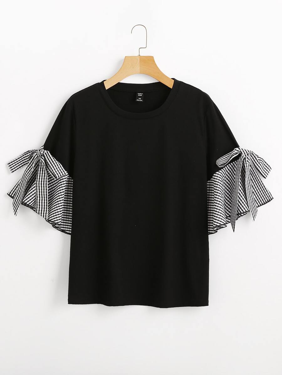 SHEIN Unity Camiseta de manga con volante - Negro - Ver 1