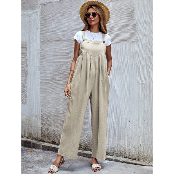 

Button Detail Slant Pocket Overall Jumpsuit, Khaki