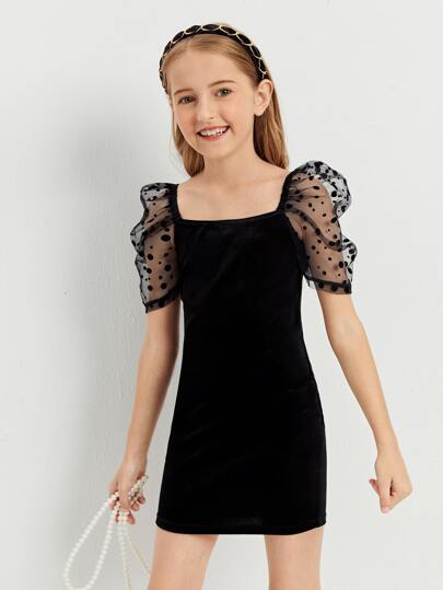 فساتين بنات شبكة المتباين الصاف أنيق