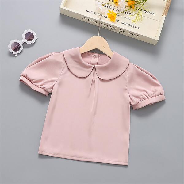 

Toddler Girls Peter Pan Collar Button Back Top, Pink