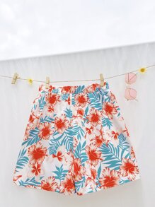 花卉彈性腰身短褲 - 彩色 - 查看 2