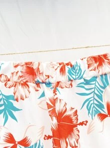 花卉彈性腰身短褲 - 彩色 - 查看 4