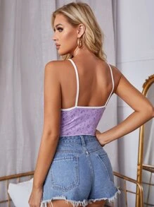 Ditsy Floral Lace Trim Cami Top - Lilac Purple - View 2