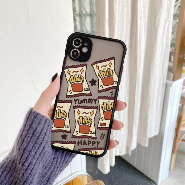 

French Fries Print Phone Case, Black