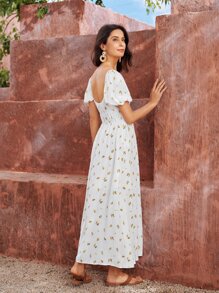 SHEIN Đầm Xù Hoa Boho - trắng - Xem 2