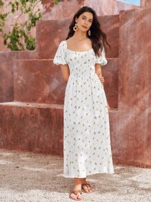 SHEIN Đầm Xù Hoa Boho - trắng - Xem 3