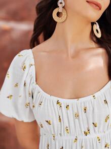 SHEIN Đầm Xù Hoa Boho - trắng - Xem 5