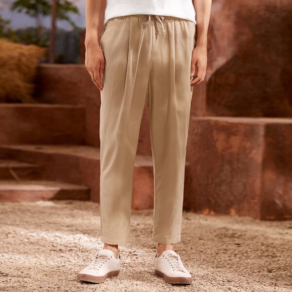 

Men 100% COTTON Drawstring Waist Solid Pants, Khaki