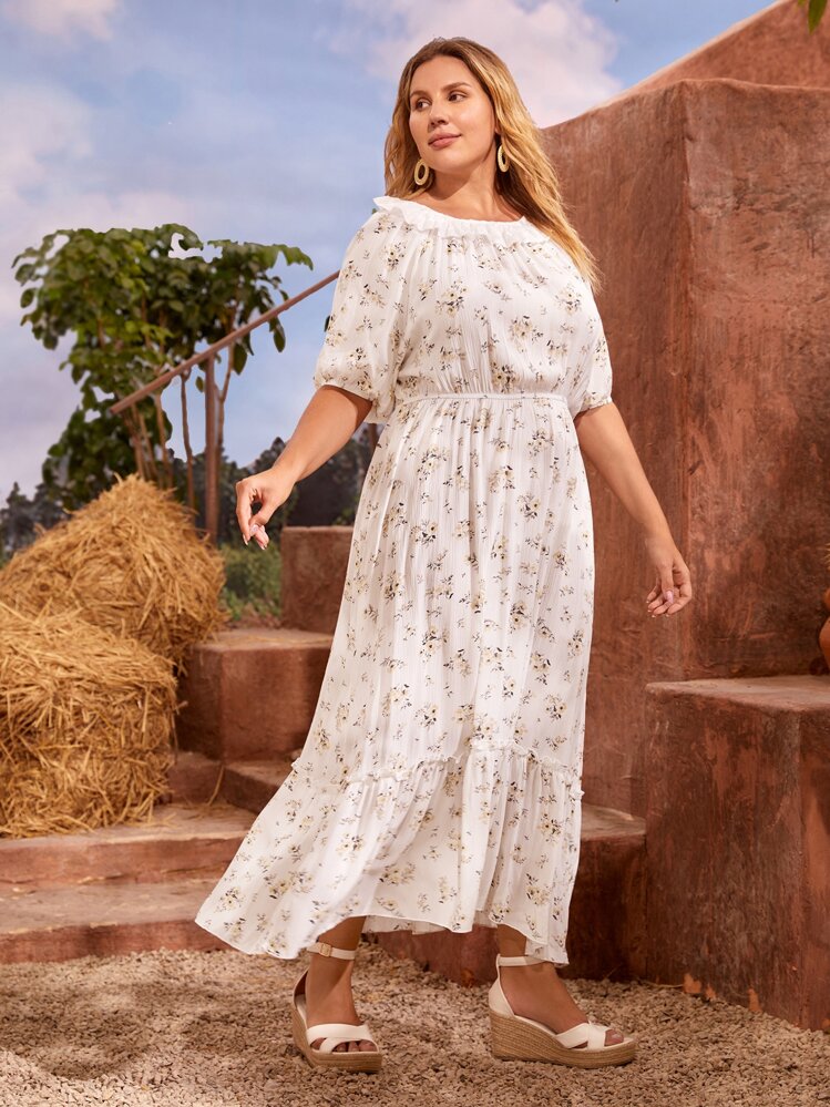 SHEIN 100% Viskose Kleid mit Rüschenbesatz und Blume Muster - Verschiedenfarbig - Übersicht 5