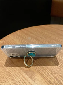 Glitter Phone Case With Rhinestone Decor Ring Holder - Blue - View 3