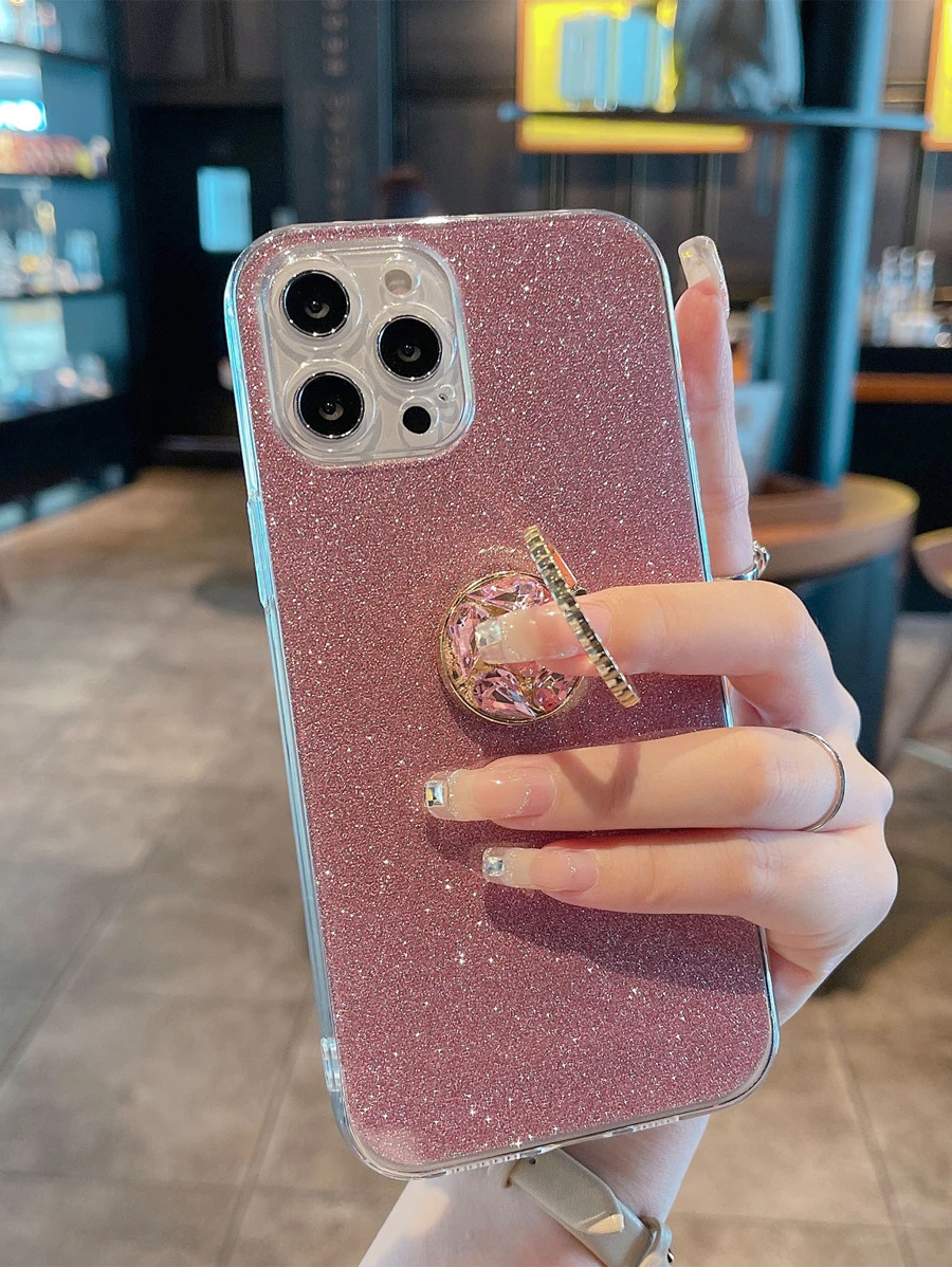 Funda de celular brillante con soporte de aro - Rosa - Ver 1