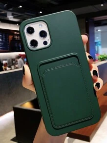 1pc Solid Color Silicone Card Holder Case, Compatible With IPhone 11 12 13 14 15 Pro Max 16 Pro Max - Dark Green - View 2