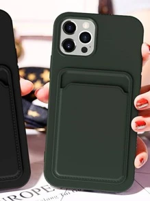 1pc Solid Color Silicone Card Holder Case, Compatible With IPhone 11 12 13 14 15 Pro Max 16 Pro Max - Dark Green - View 3