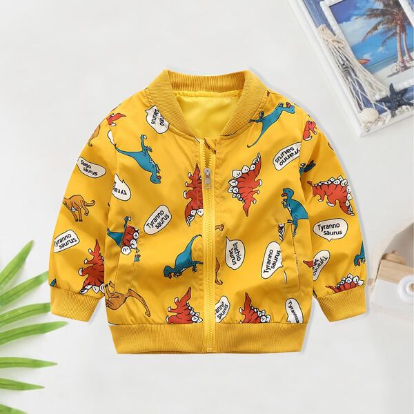 

Toddler Boys Dinosaur Print Bomber Jacket, Yellow