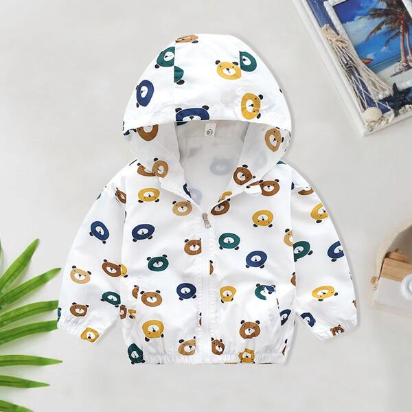 

Toddler Boys Allover Cartoon Hooded Jacket, White