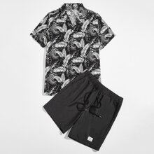 Guys Tropical Print Tee & Drawstring Waist  Shorts