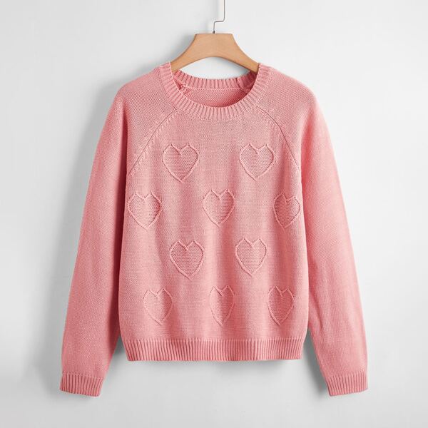 

Plus Raglan Sleeve Solid Sweater, Coral pink