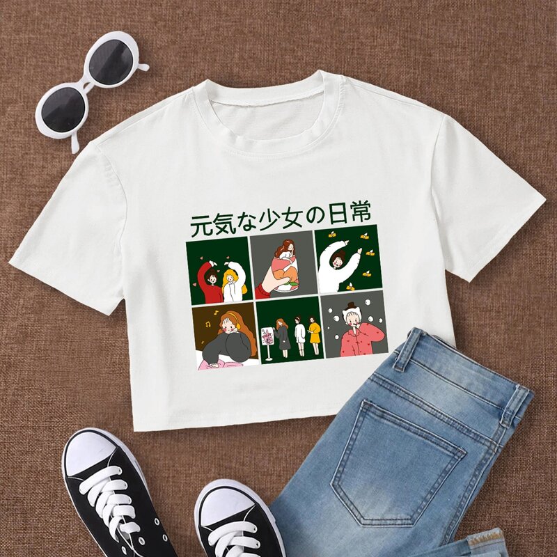 

Cartoon Figure Graphic Crop Tee, White
