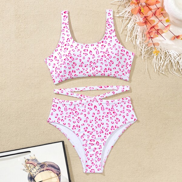 

Leopard High Waisted Bikini Swimsuit, Multicolor