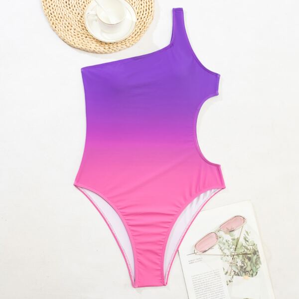 

Ombre One Shoulder One Piece Swimsuit, Multicolor