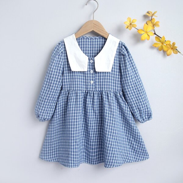 

Toddler Girls Gingham Contrast Collar Smock Dress, Blue