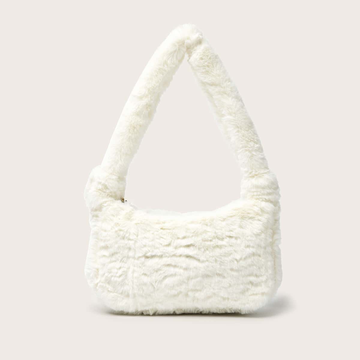 

Minimalist Fluffy Baguette Bag, White
