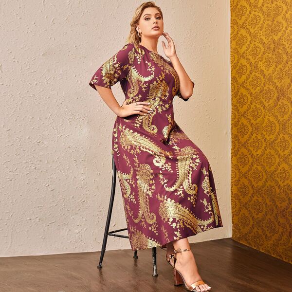 

Plus Paisley Print A-line Dress, Multicolor