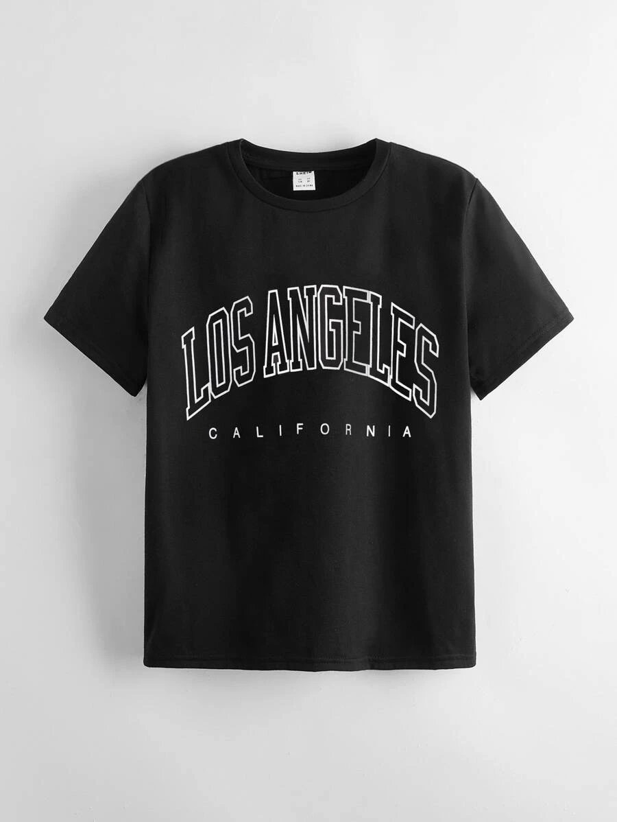SHEIN Tween Boy Letter Print Tee - Black - View 1