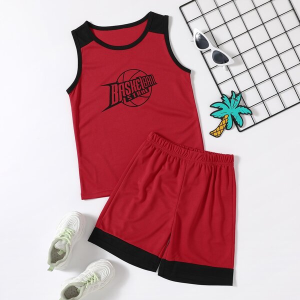 

Boys Letter Graphic Tank Top & Track Shorts, Burgundy
