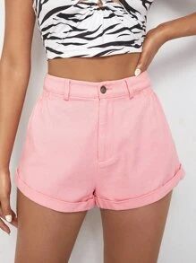 SHEIN Shorts unicolor bajo de doblez - Rosa Pálido - Ver 1
